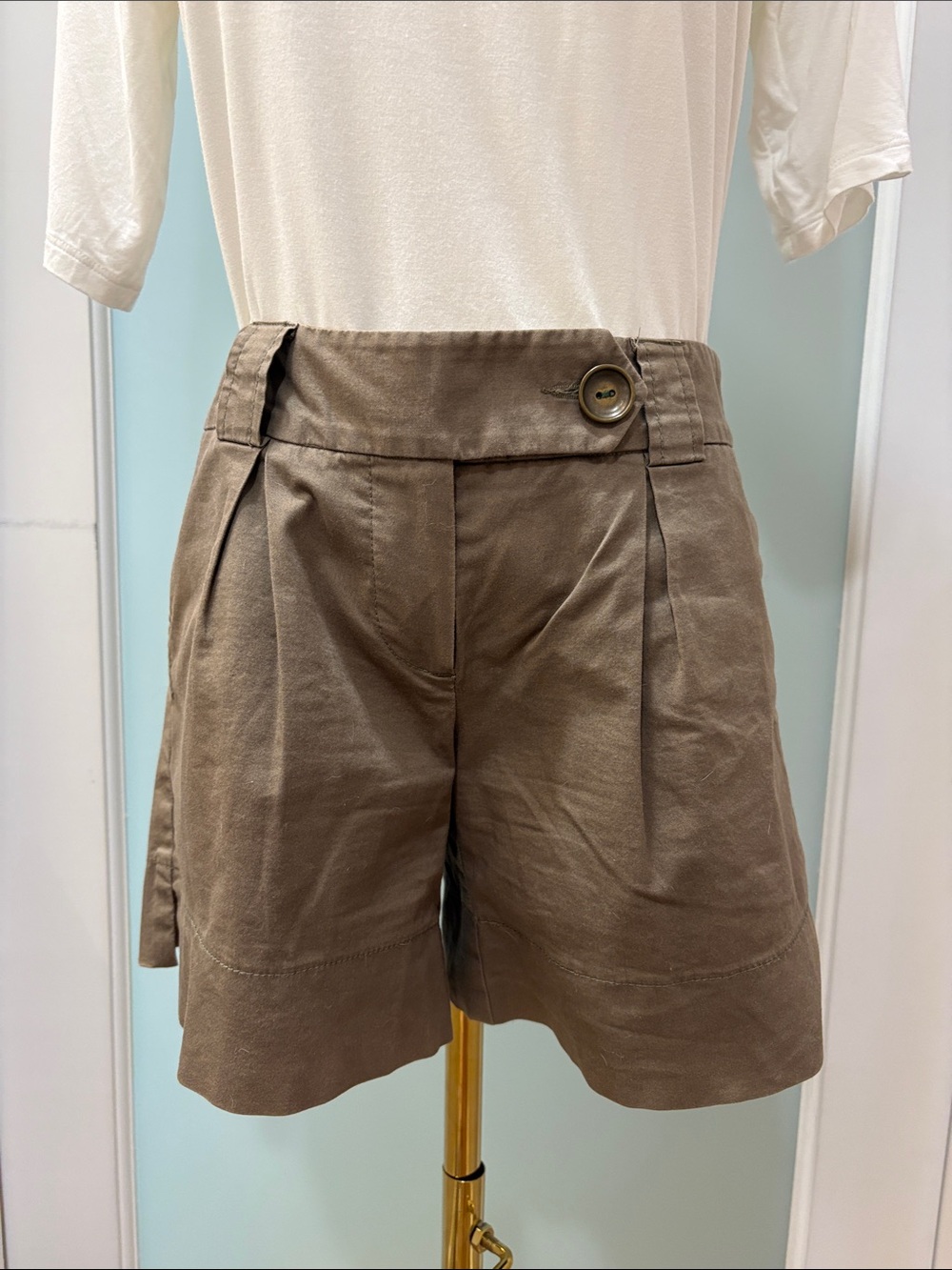 Trina Turk Tailored Pleated Bermuda Shorts in Army Green